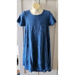 LuLaRoe Carly Swing Dress Blue Size XXS Pocket Flowy Cotton Casual Short Sleeve